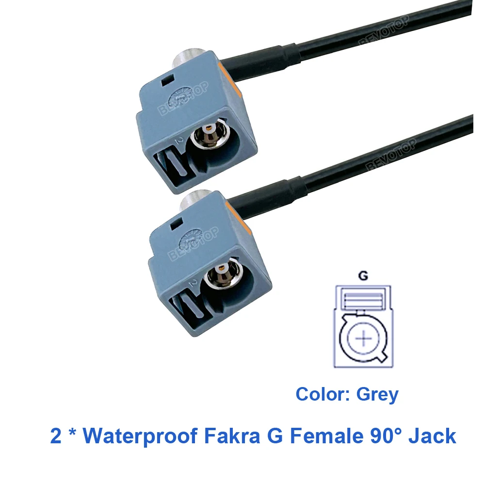 1PCS Grey Waterproof Fakra Code G Female Right Angle R/A 90° to R/A 90° Jack Fakra Jumper RG174 Pigtail Line BEVOTOP Auto Cable