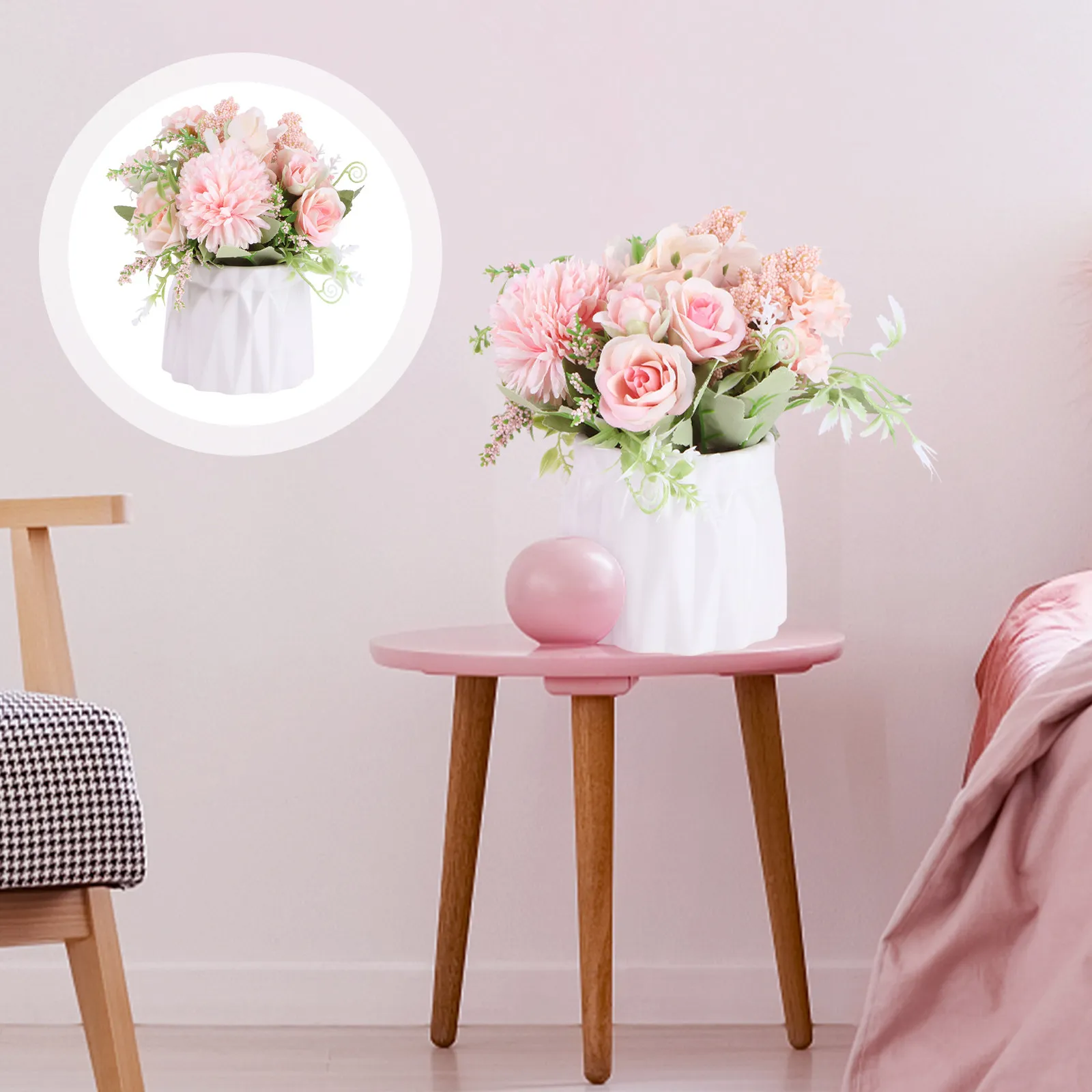 

1Set Simulated Rose Flower Artificial Rose Bonsai Pink Decorative Vase Adornment Lifelike Household Furnishing Desktop Bookshelf