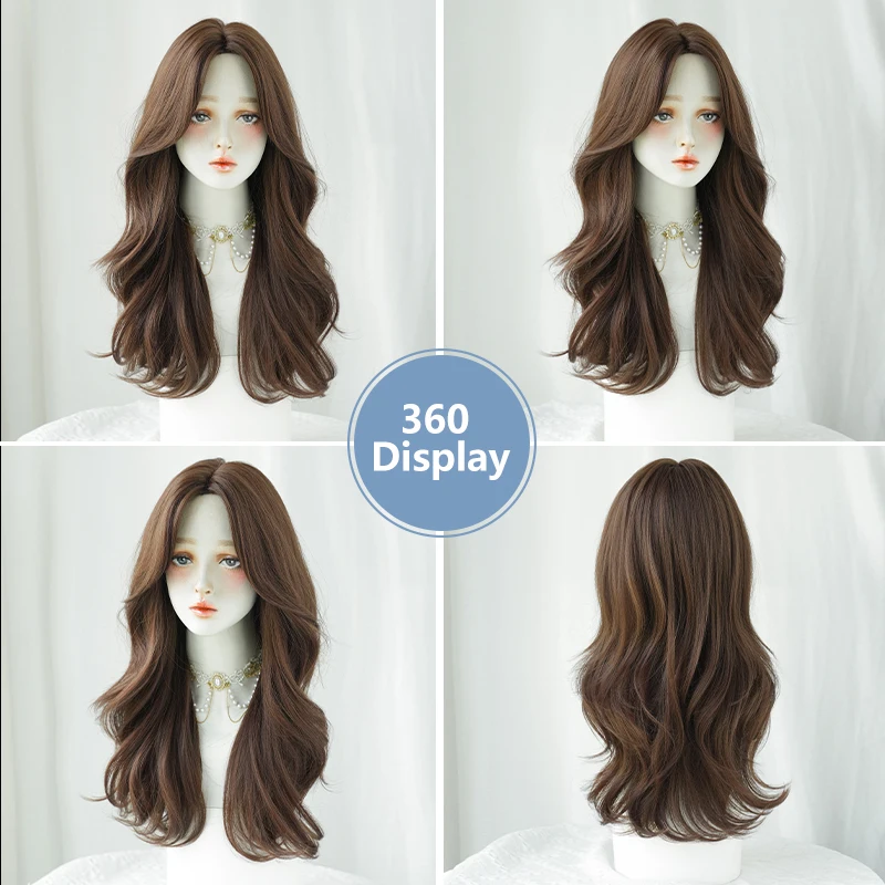 NAMM Costume Wig Synthetic Long Straight Brown Wigs With Daily Party Cosplay High Density Wig For Women  Mid Split Wig