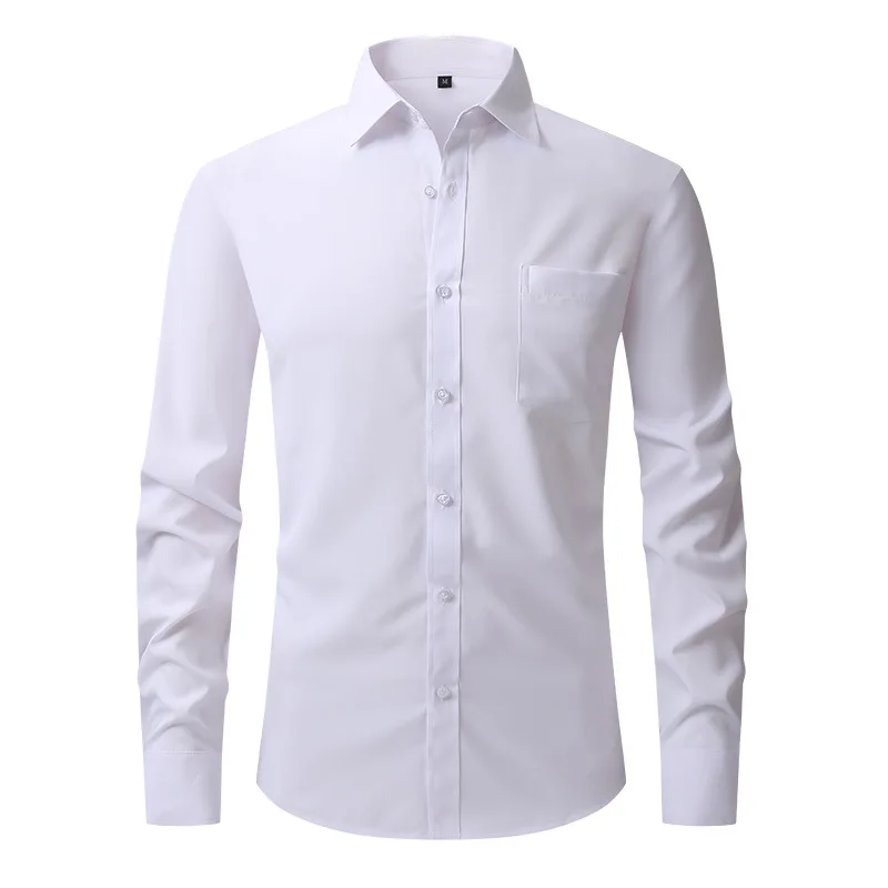 

Fashionable Long-sleeved White Shirt for Men Stretch-resistant Wrinkle Solid Color Business Casual Loose Outerwear