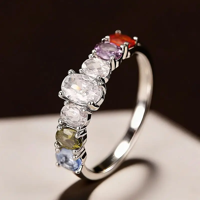 Huitan Simple Style Ring for Women Silver Color Inlaid Multiple Colors Versatile Party Wedding Chic Accessories Trendy Jewelry