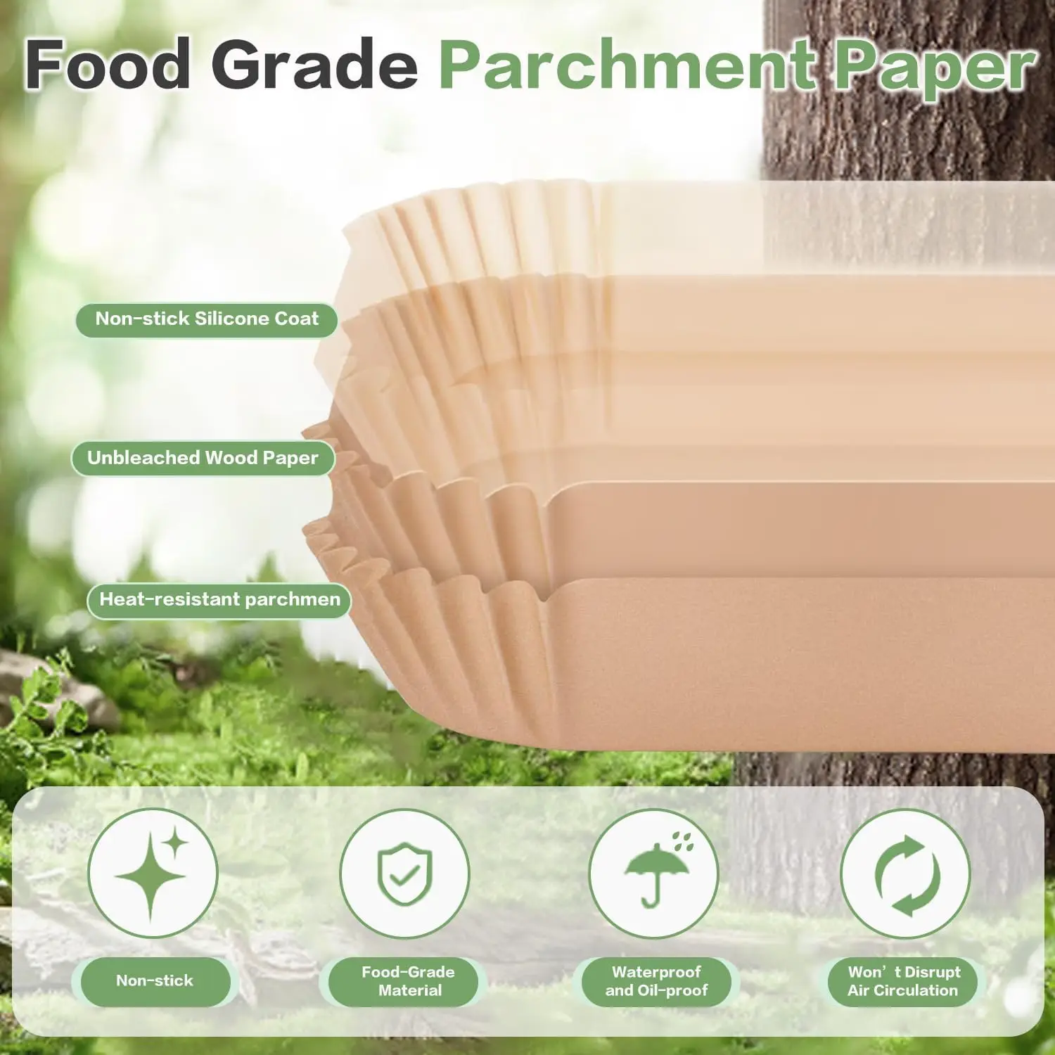 Airfryer Paper 20x14cm Rectangle for Ninja Dual xl Pro AF300EU/400EU/451EU/500EU 10.4L,Cecotec 9L/10,COSORI 8,5L/10L,Philips 9L