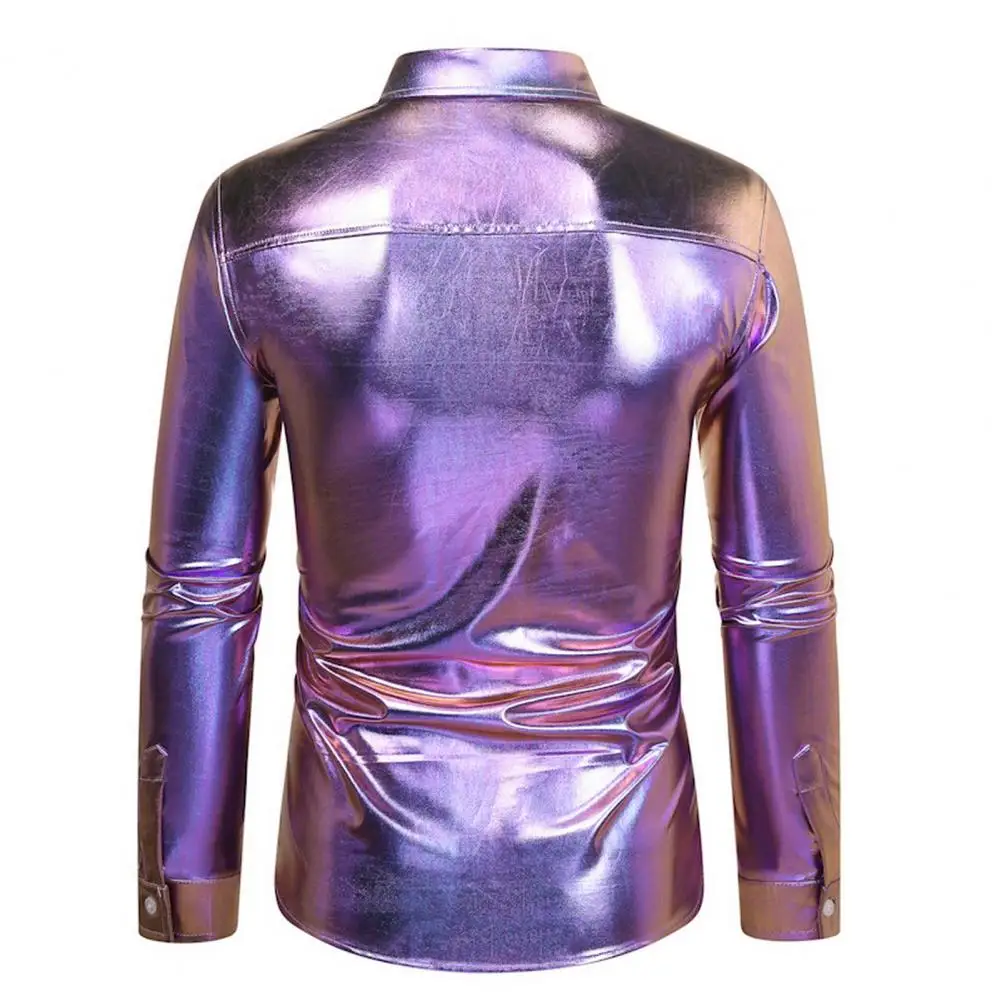 Men Disco Shirt Shiny Golden Sequin Metallic Dress Shirt Lapel Long Sleeve Button Down Party camisa para hombre