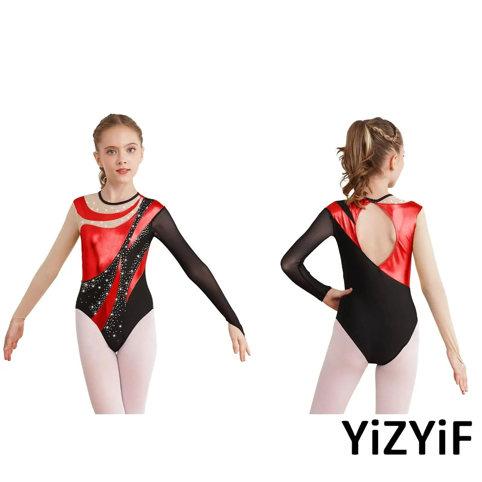 3 stks/set Kinderen Meisjes Ballet Schaatsen Outfit Mock Hals Mouwloos Kleurblok Metallic Crop Top met Shorts en Gymnastiek Turnpakje