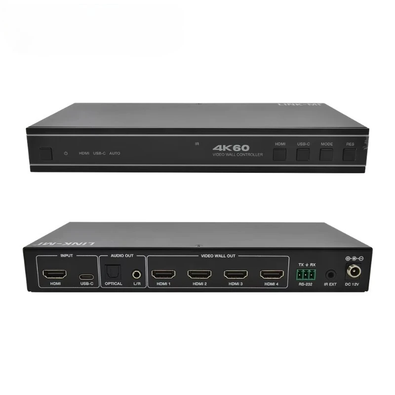 Plug and Play 4K60Hz Suitable for 2.0b HDCP 2.2 1 in 4 out Video Wall Controller with USB-C Input Audio RS232 Fiber