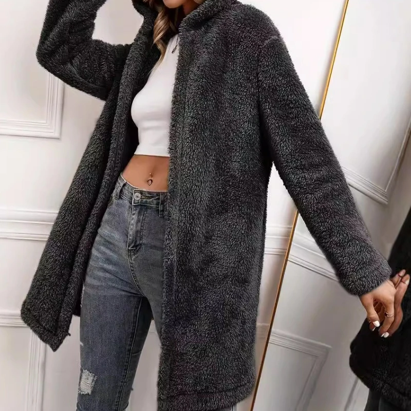 Loose Casual Warm Hooded Cardigan in Autumn and Winter Long Women's Jacket Coat