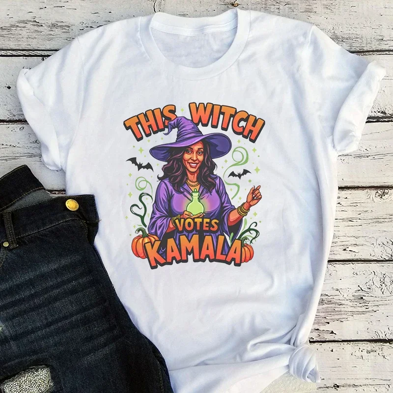 This Witch Votes Kamala T-Shirt Halloween Kamala Harris Tee US Election 2024 Democrat Gift Witchy Women Clothing M