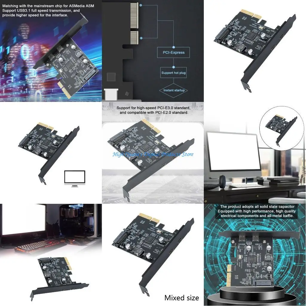 

U2JE USB3.2 Gen2 Dual Type-C PCIE Expansion Card Asm3142 Chip 10Gb PCi-E X16