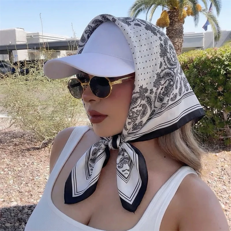 

Новый атласный квадратный платок для женщин, мусульманский хиджаб, элегантный шелковый шейный платок с принтом, шаль, повязка на голову, аксессуар для волос, бандана