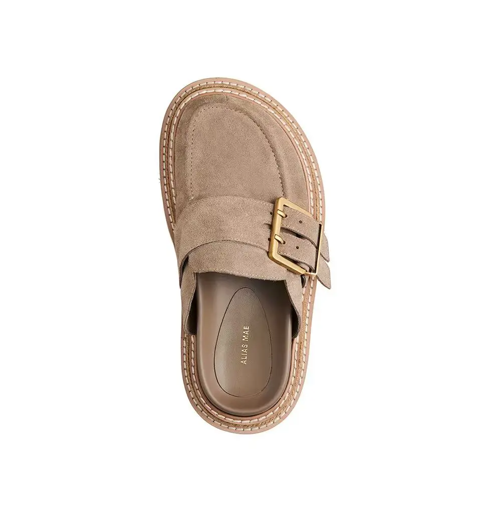 

ALIAS MAE 2025 Spring New Leather Headcover Knitted Back Bottom Women's Height Increasing Street Style Sandals