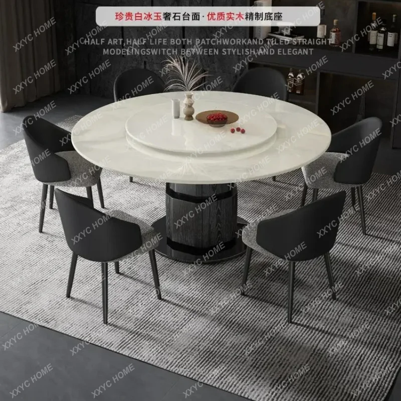 XXWhite ice jade dining table living room light luxury high-end marble round table natural luxury stone table