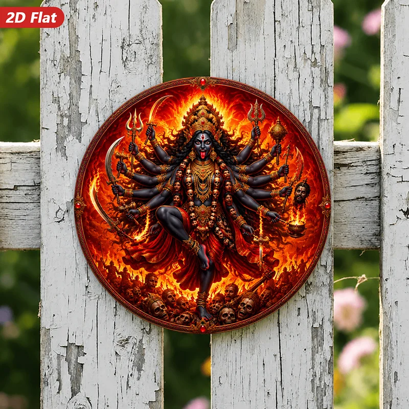 CIFBUY Ornate Mythological Kali Goddess Round Metal Wall Decor Waterproof Durable Aluminum Wall Art For Living Room Bedroom Stud