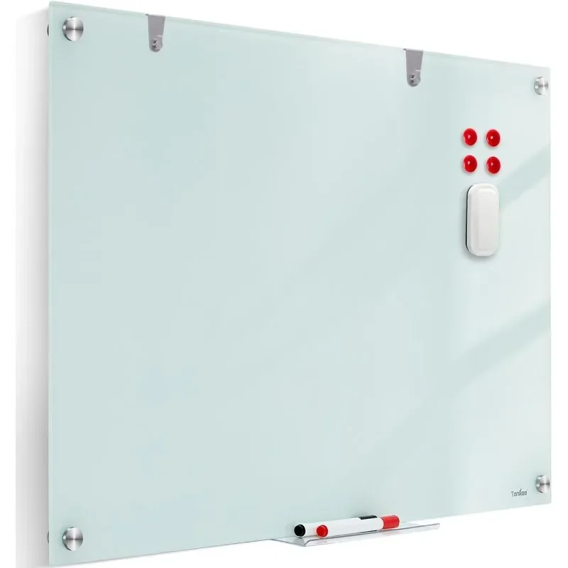 Glass Magnetic Dry Erase Board - 48 x 32 Inches Frameless Glass Whiteboard for Wall, Modern Large Tempered Glass White Board