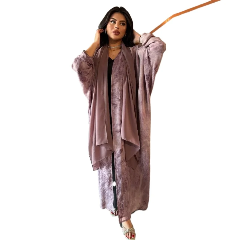 

New Stylish Floral Print Open Abaya Hijab included Muslim Elegant Women Kaftan 2025