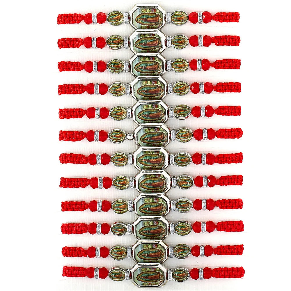 12PCS Saint Jude/Virgin Mary bracelet Rosary Handmade Green Red Knot bracelet Men Or Women As Gifts and Used in Prayer bracelet