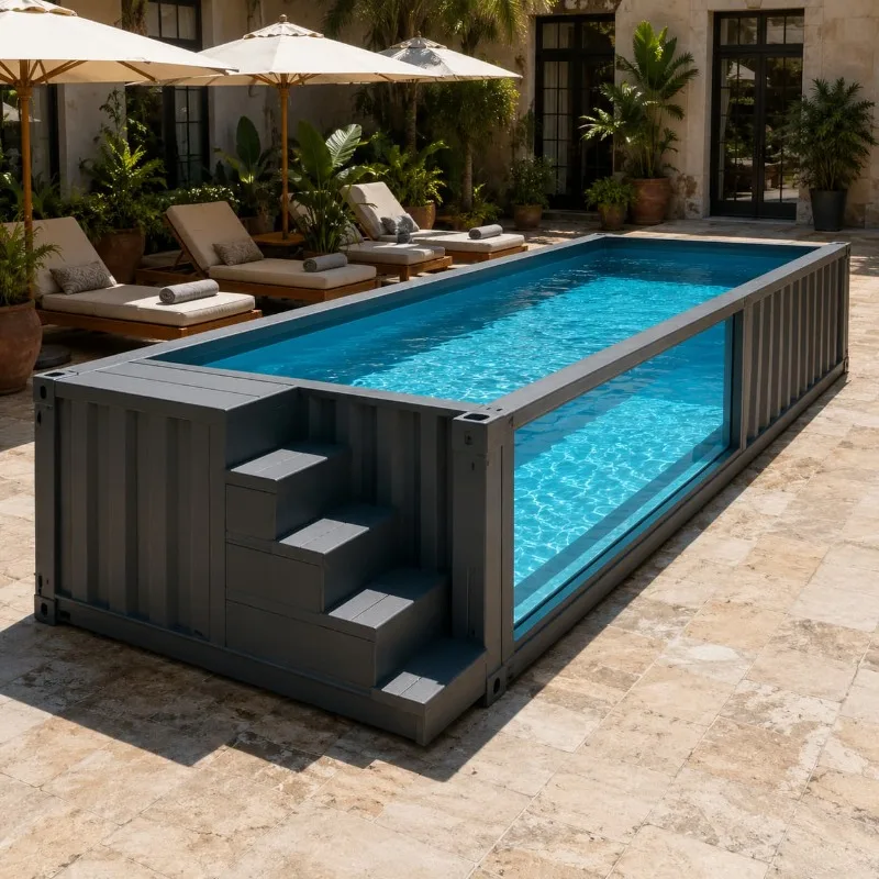 High Quality Container Pool Swimming Pool with Transparent Window Luxury Backyard Design Customized Exterior Color