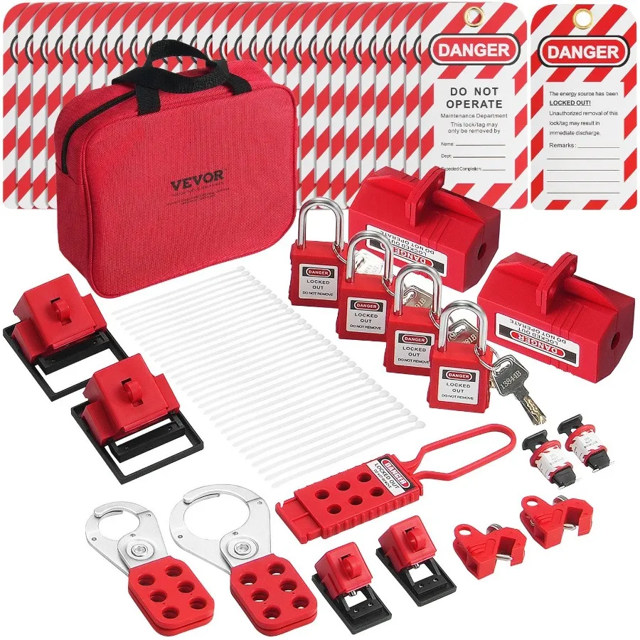

Electrical Lockout Tagout Kit 47 PCS Safety Loto Kit Includes Padlocks Hasps Tags Nylon Ties Plug Lockouts Circuit Breaker Loc