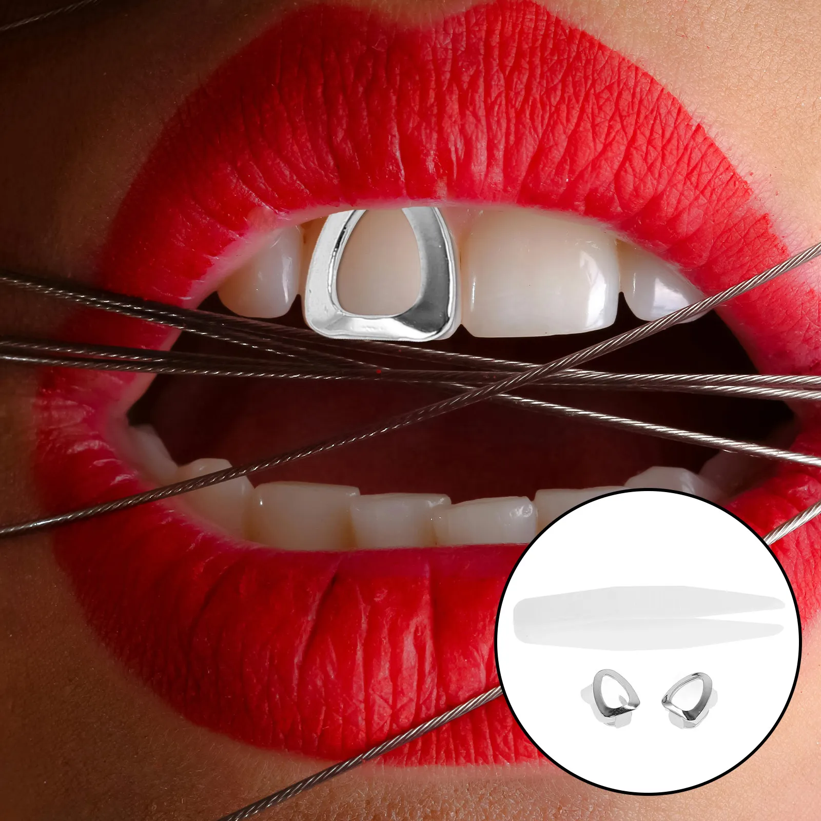 

2Pcs Silver Tooth Cap Hiphop Rapper Teeth Grills Costume Halloween Fake Teeth Party Accessory Stylish Easy Clean Vampires