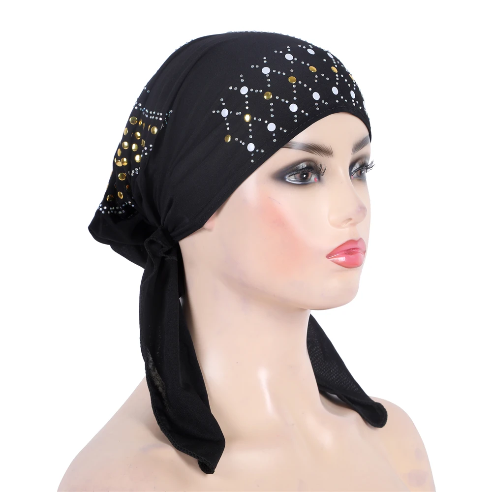 Gorro de Diamante Hijab muçulmano para Mulher, headwrap islâmico, tampas de quimioterapia, boné interior, lenço interior islâmico, lenço elástico, turbante