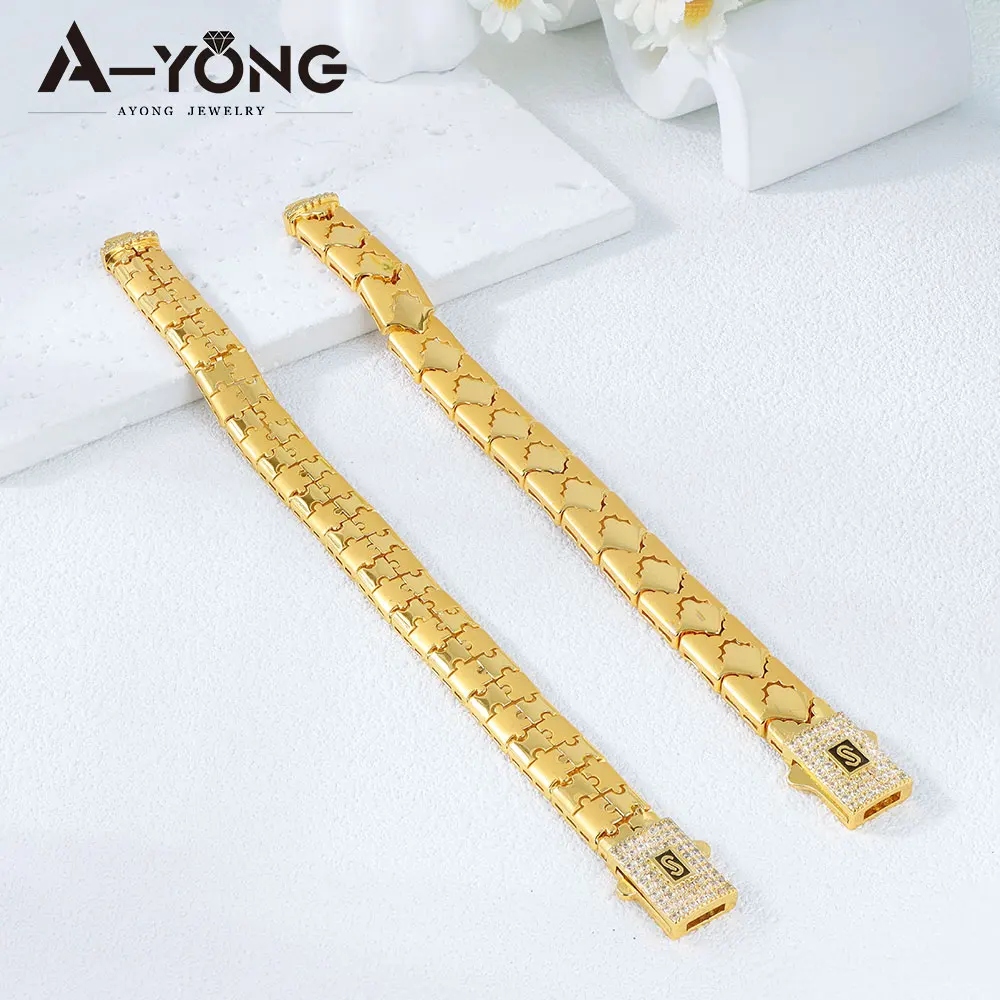

Дубайский браслет из циркония в стиле хип-хоп, 21-каратное позолоченное итальянское панк-цепочка ручной работы, арабские исламские женские украшения для вечеринок