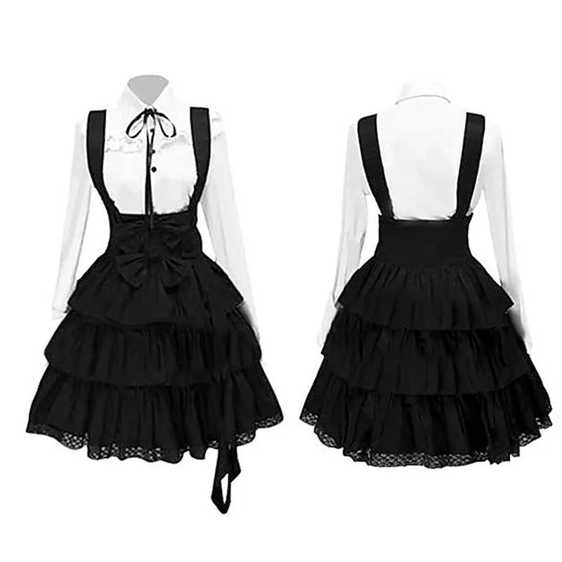 Klassisches Lolita-Kleid für Damen, Vintage-inspiriert, Damen-Outfits, Cosplay, Anime, Mädchen, schwarz, langärmelig, knielanges Hemdkleid