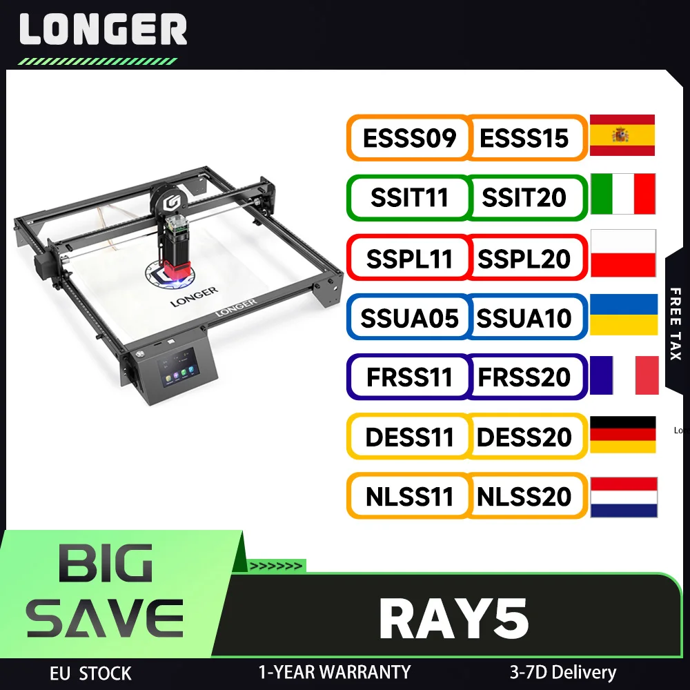 Graveur laser LONGER RAY5, jeu de puces 32 bits, connexion WIFI, avec écran tactile et sculpture hors ligne, laser ultrafin et puissant