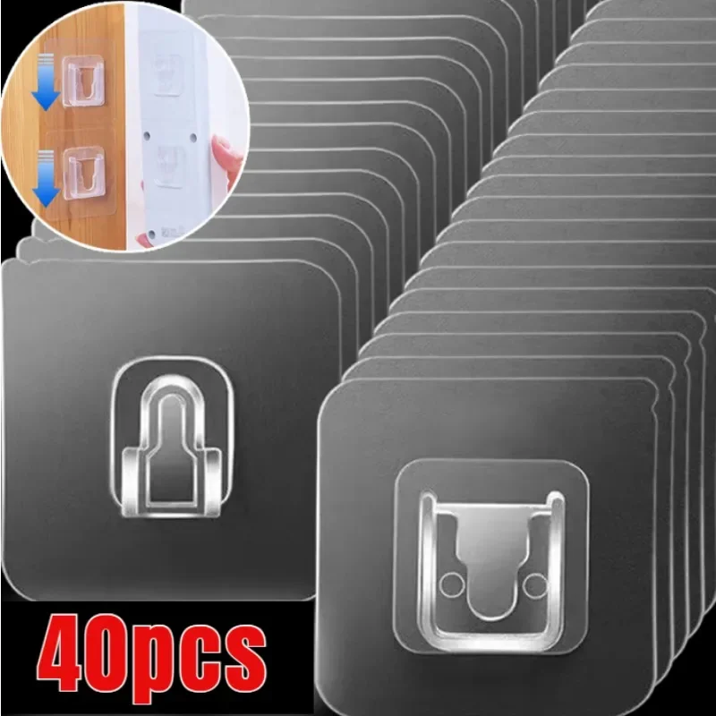 40pcs Wall Hooks Traceless Double-Sided Self Adhesive Wall Hook for Kitchen Bathroom Storage Plug Sucker Holders