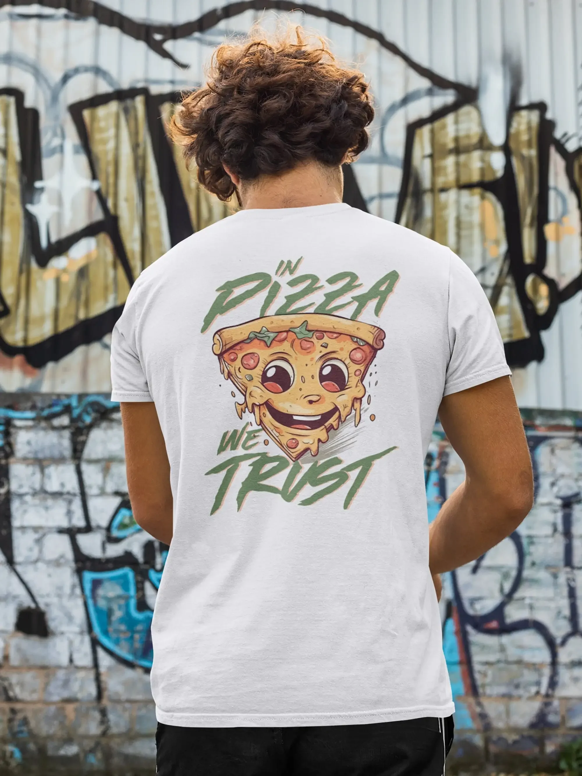 T-shirt In Pizza We Trust pour les amateurs de dessins animés, drôle, hilarant, vintage, punk, grunge, goth, skater, amusant, cool, génial