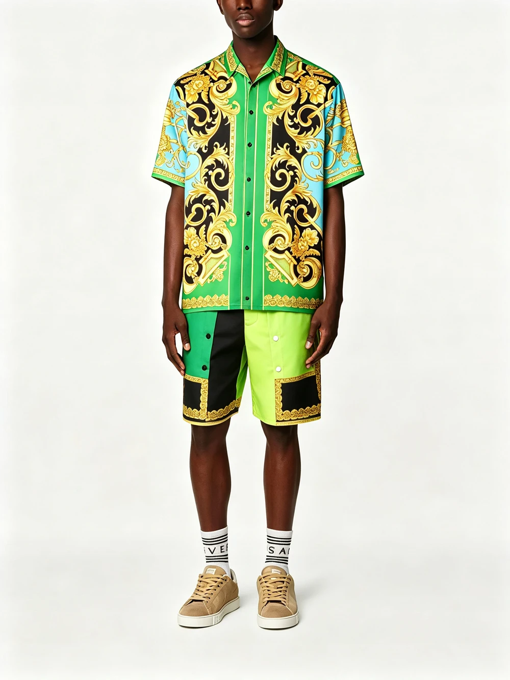 2026 Yapa Men's Short-Sleeve Shirt 2-Piece Set, 10 Colors, Baroque Print Shirt, Party Performance Nightclub Festival Men's Gift,
