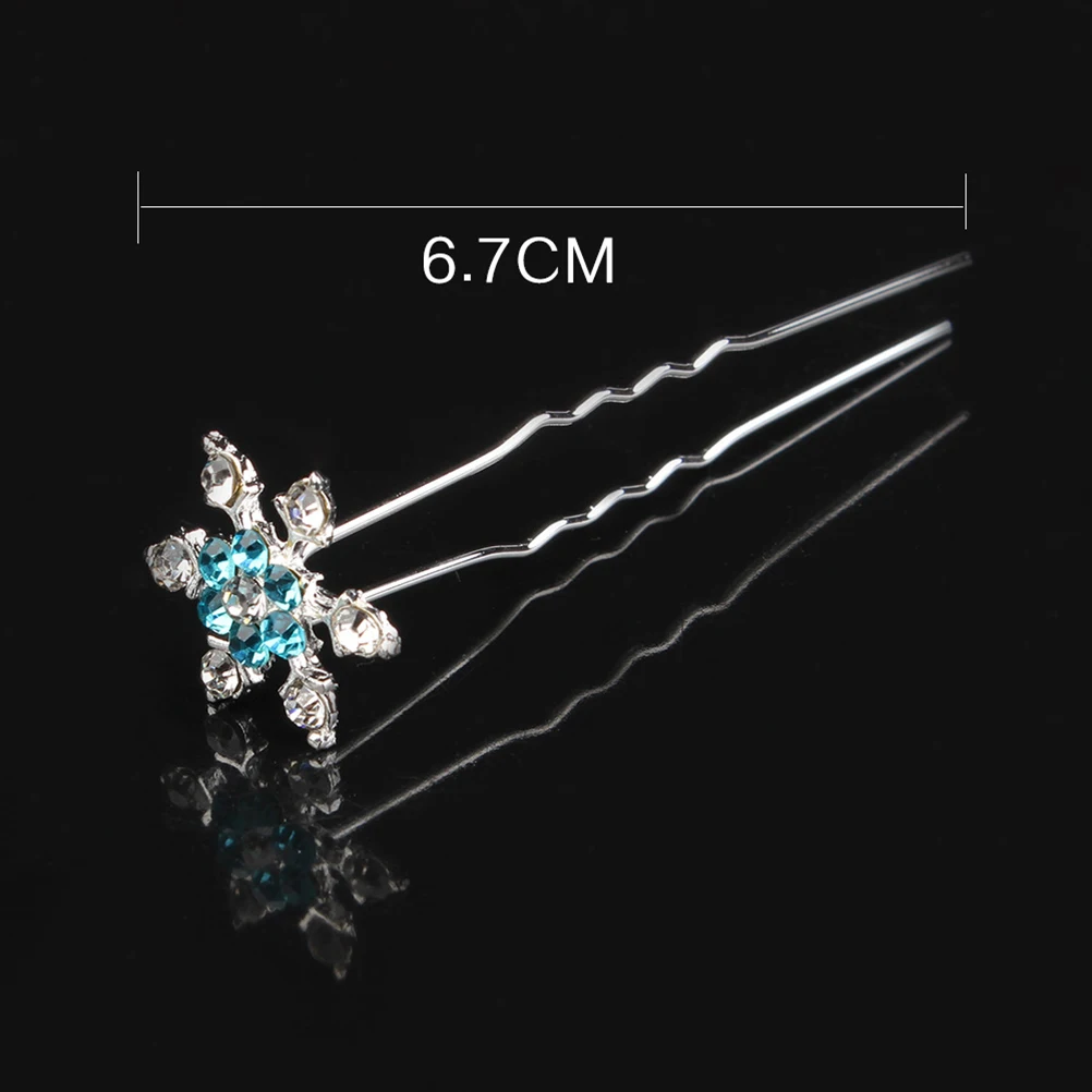 

6pcs Alloy U Shaped Hair Clips Rhinestone Snowflake Women Girls Bridal Party Elegant Crystal Barrettes Hair Accessories For