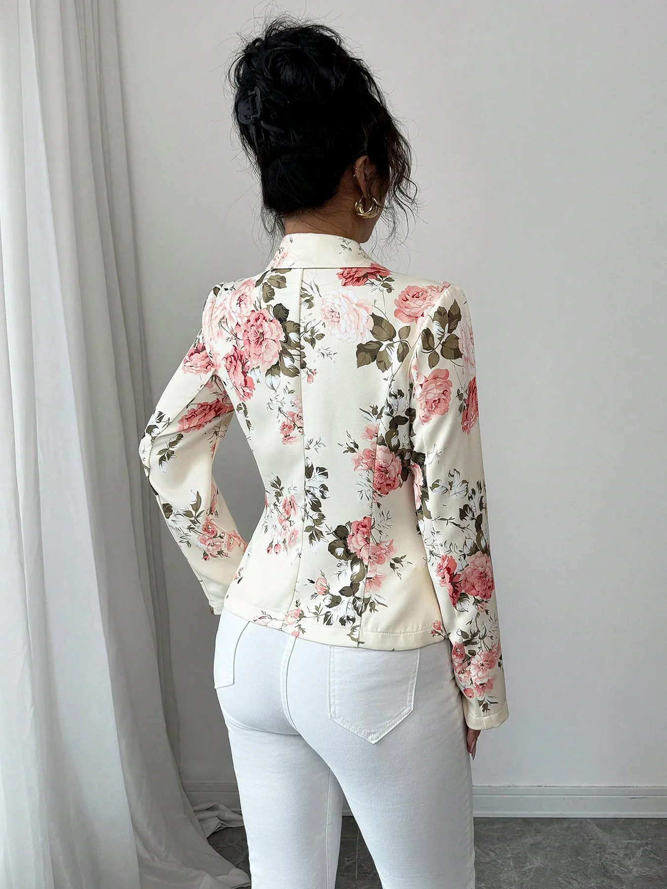 Fashion Floral Bedruckte Blazer Jacke Frauen Chic Revers Langarm Einreiher Mantel Dame Herbst Täglichen Highstreet Oberbekleidung