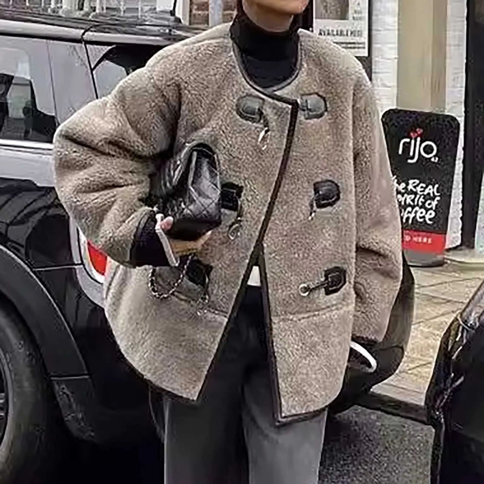 

Новинка 2024, женское пальто из искусственного флиса, свободные куртки с круглым вырезом и длинными рукавами, модная элегантная женская удобная теплая верхняя одежда