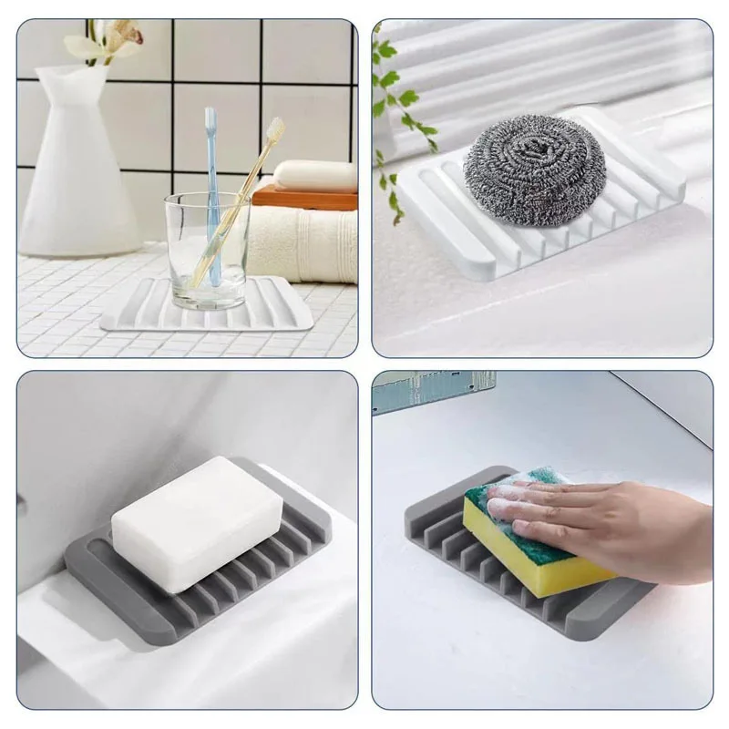 Bathroom Silicone Soap Dish Drain Bath Drain Soap Rack Kitchen Countertop Sponge Rack Drying Tray