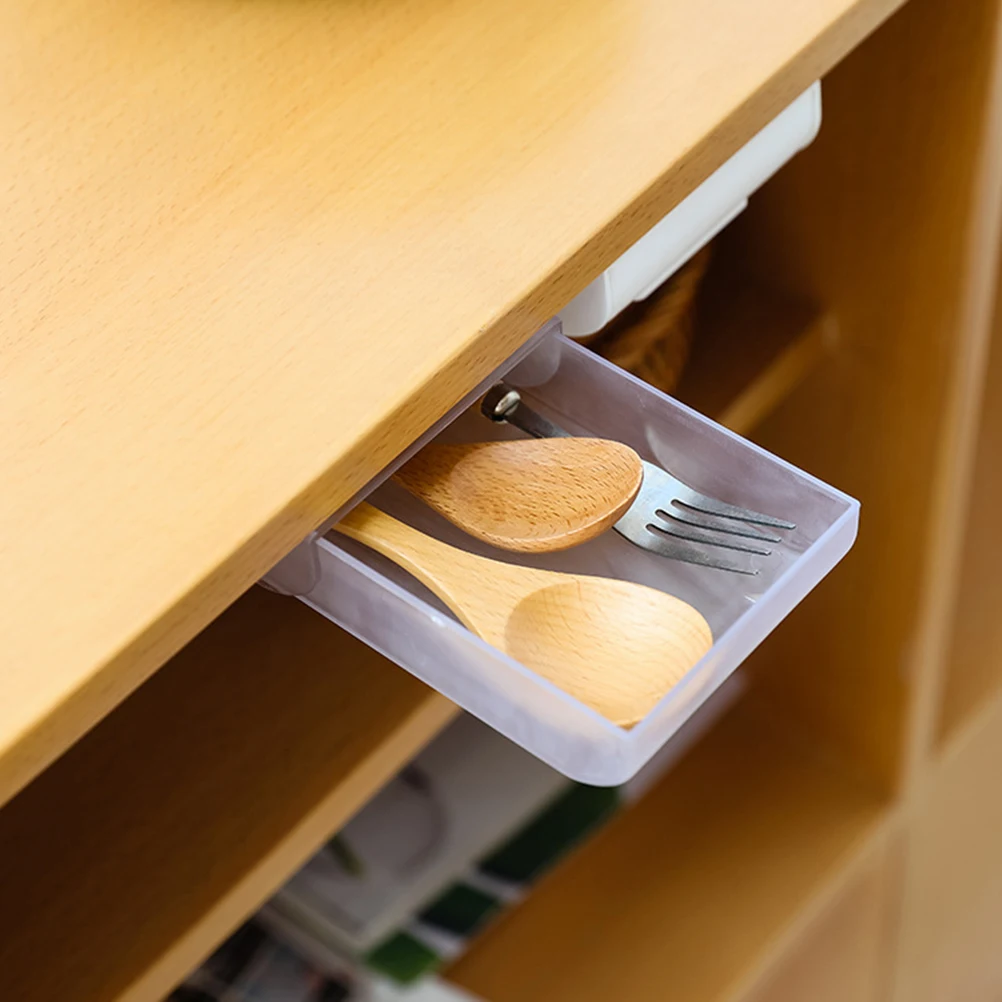 

1Pcs Under Desk Pen Holder White Adhesive Drawer Design Invisible Storage Organizer for Stationery Electronics Cosmetics