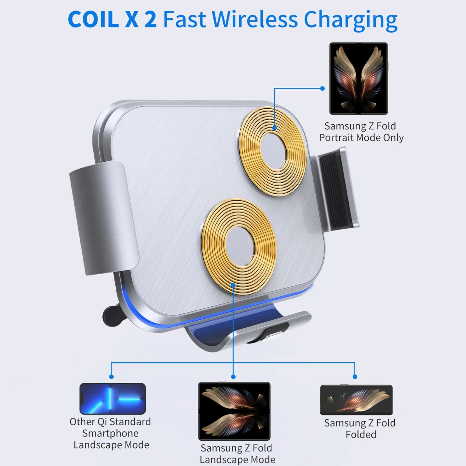 For Samsung Galaxy Z Fold 4 3 Flip 4 3 Mix Fold 2 Phone Holder For Car Dual Coil Wireless Charger for iPhone 14 Pro Max