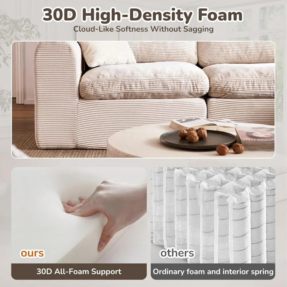 

108" Cloud Sectional Couches for Living Room, Convertible L-Shape Boneless Couch with Ottoman, 3 Seater Modular Cloud Sofa