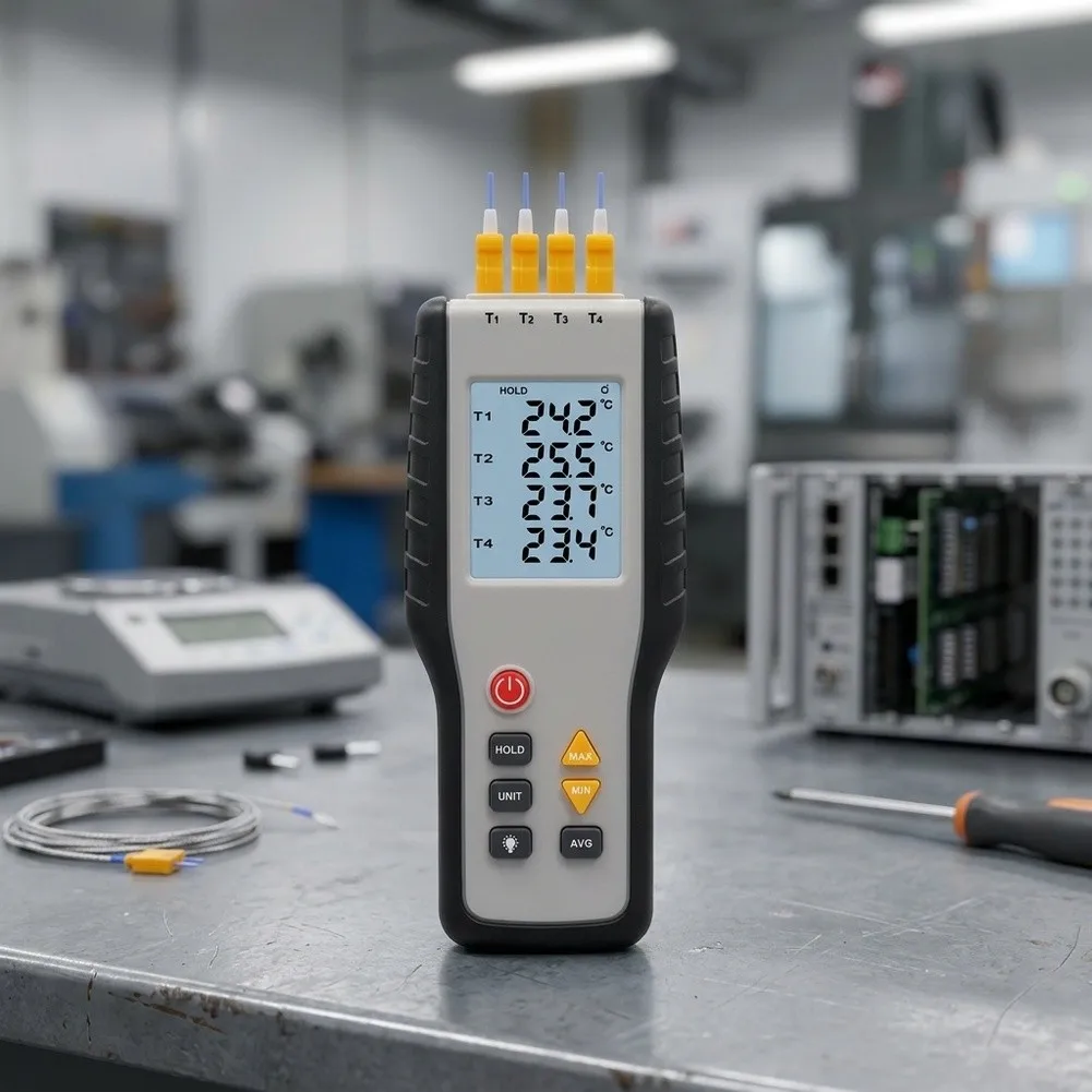 Type K Sensor Tool 4-Channel Thermometer Wide Range -200C To 1372C Data Hold Function For Extreme Environments