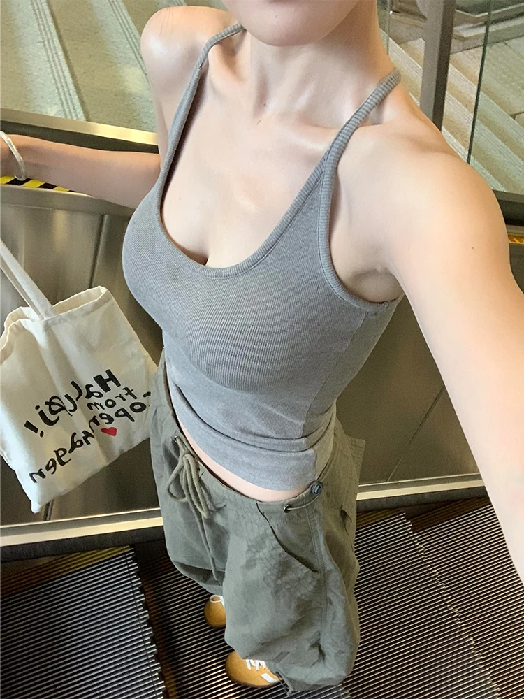 

Women's Ne Hanging Strap Vest Inner Wear Summer New Sle Outdoor Wear Bra Free One-Piece Beautiful Ba Base Top