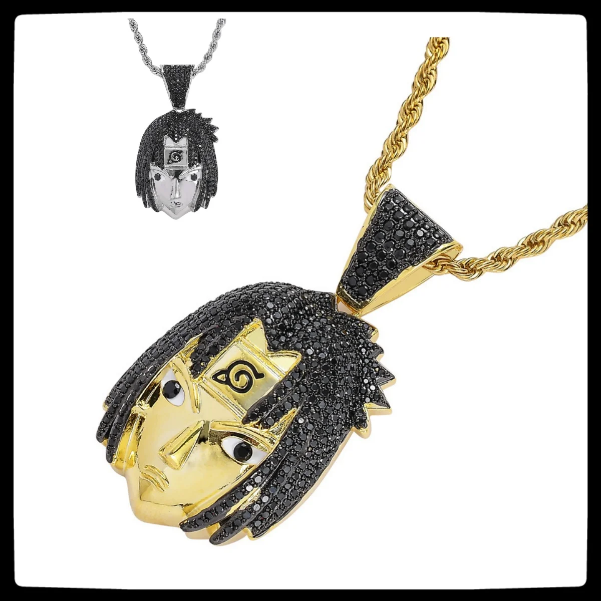 

Naruto Sasuke cartoon pendant electroplated micro-set zircon men halloween accessories necklace anime Europe and America