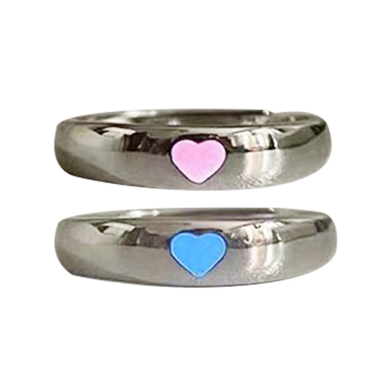 Luminous Love Heart Finger Ring Glow In Dark Fashion Adjustable Couples Rings Color Pink Blue Jewelry Lover Gift