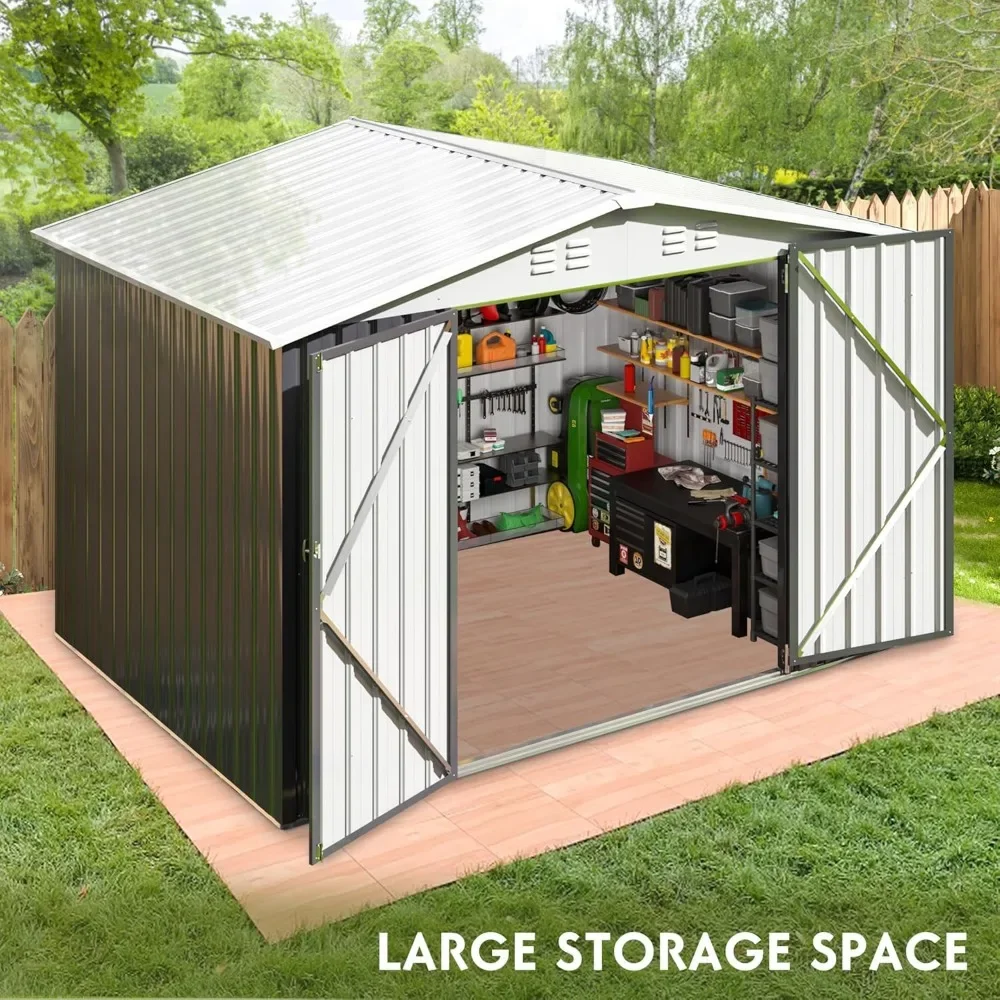 سقيفة تخزين خارجية مقاس 6 × 8 أقدام، سقيفة حديقة معدنية مع هيكل إطار محدث، سقيفة أدوات لحديقة الفناء الخلفي والحديقة باللون الأبيض #5