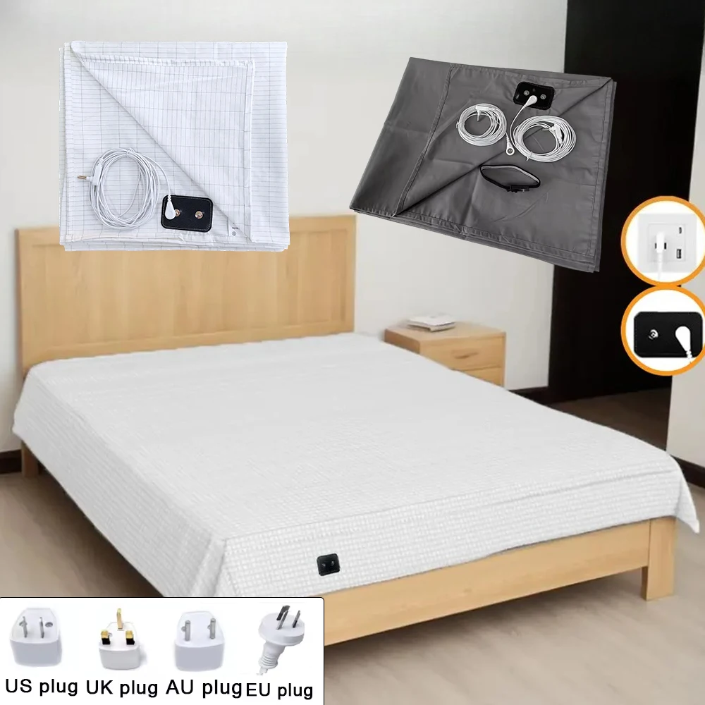 

1PC Conductive Silver Fiber Flat Bedsheet with Earthing Cord Antistatic Health Protection Sheet Grounded Improvement Sleep 시트