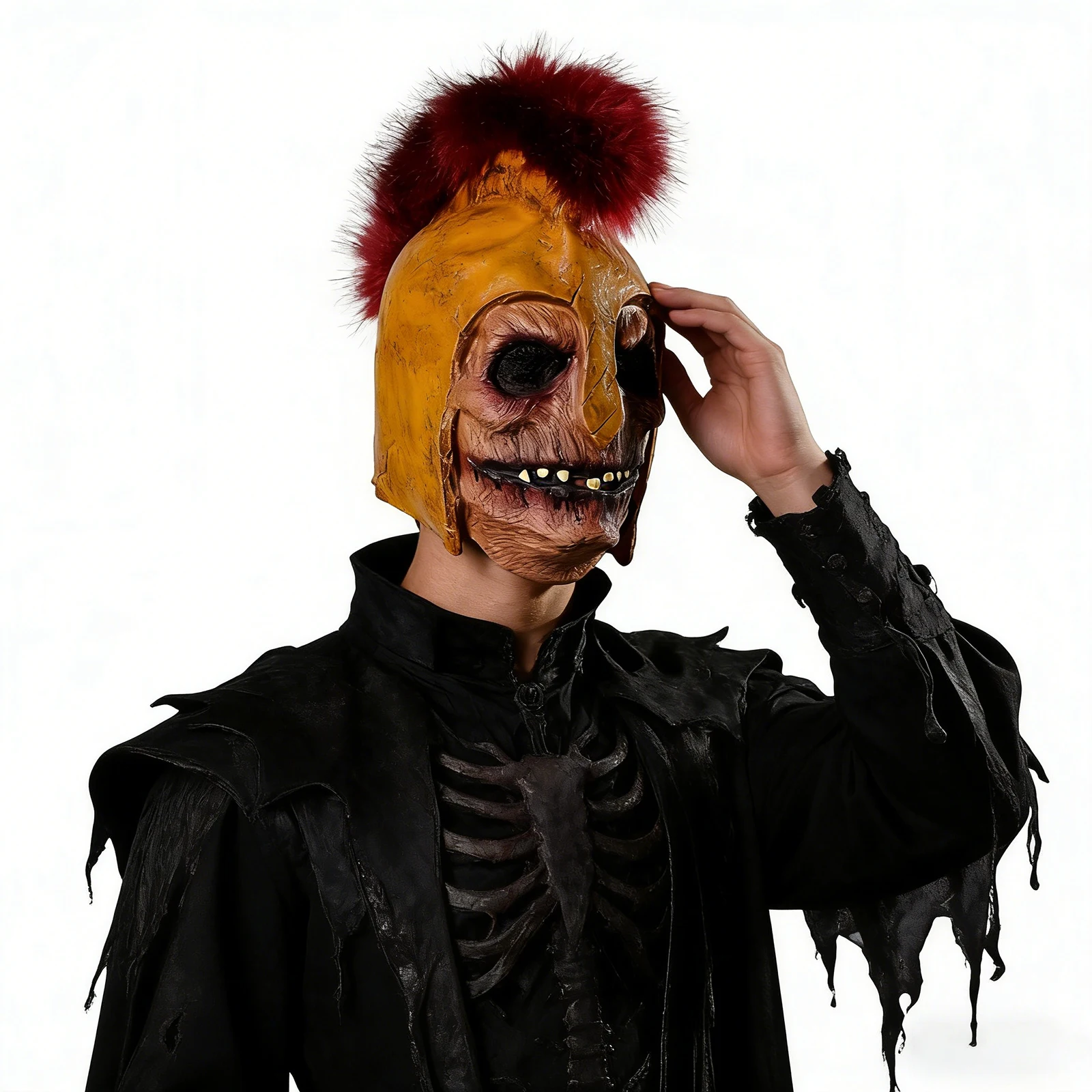 Latex Creepy Undead Gladiator Mask Brown Helmet Mesh Eyes Halloween Cosplay Prop view 4
