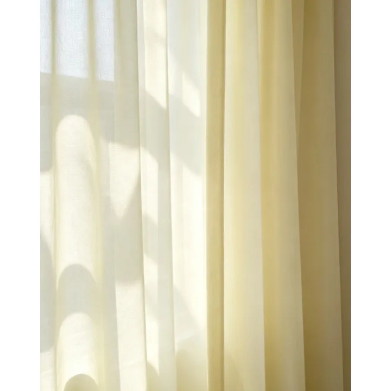 Solid Color Light Cream Yellow Translucent Gauze Curtains Chiffon Curtains for Living Room, Bedroom, Balcony Curtains