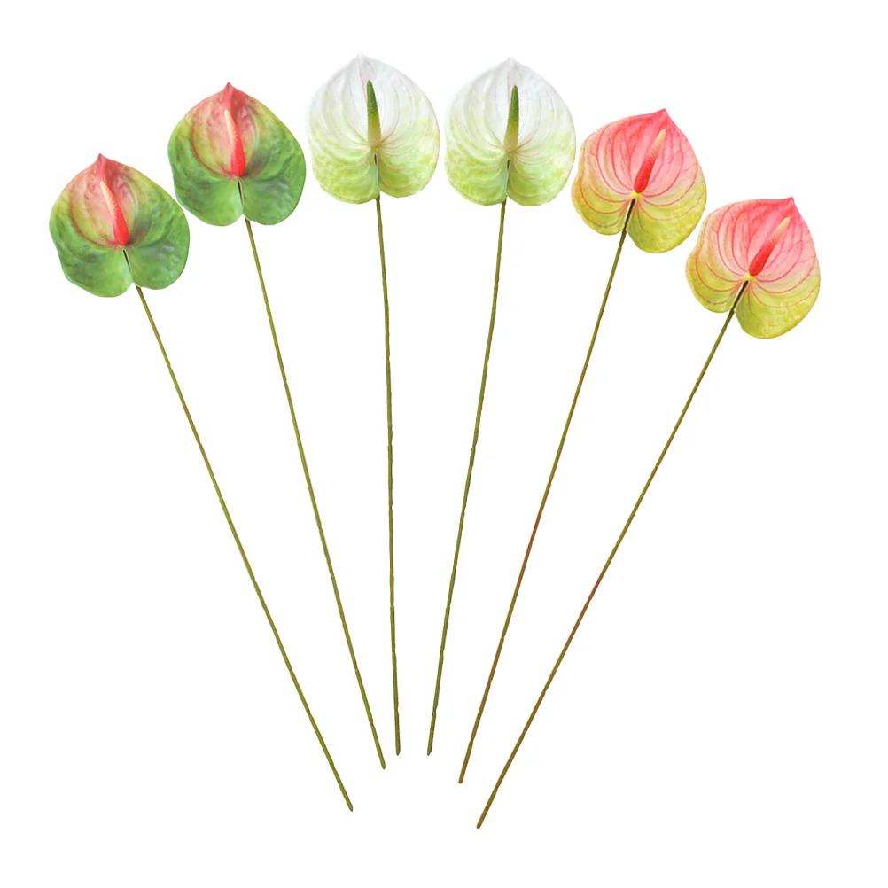 

6Pcs Artificial Anthurium Flower Bouquet Soft Stem Plastic Material Wedding Table Centerpiece Living Room Bedroom Decoration