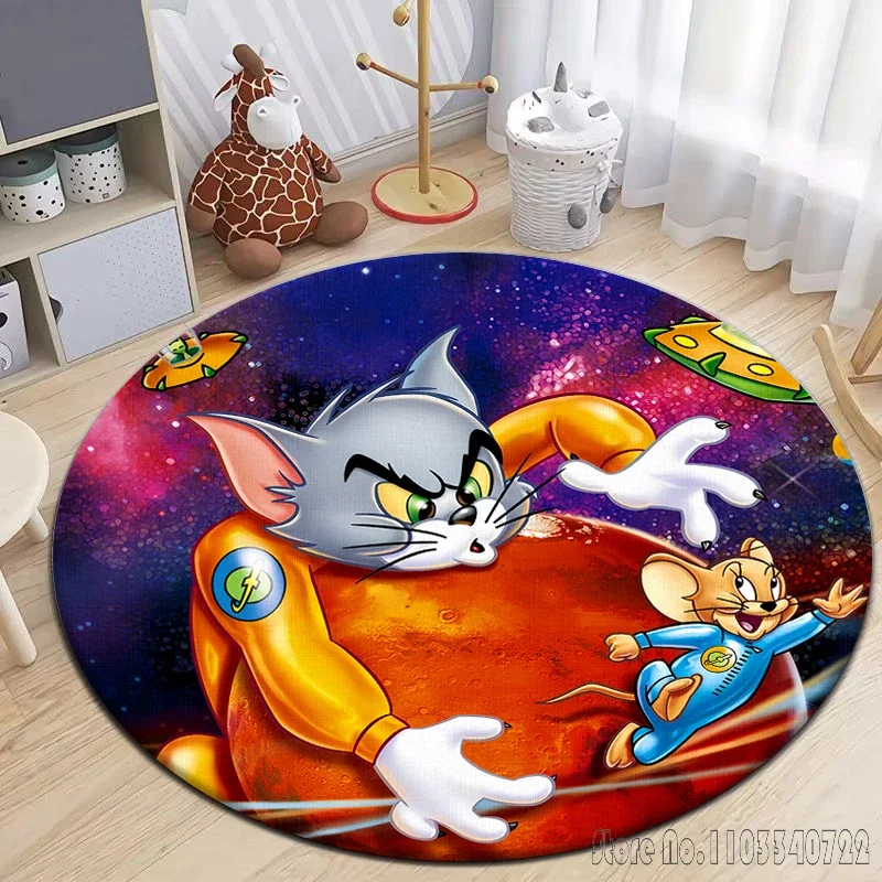 Tom and Jerry HD Printed Cartoon Round Carpet 120cm Crawling Game Non-slip Floor Mat for Kids Rug Living Room Decor