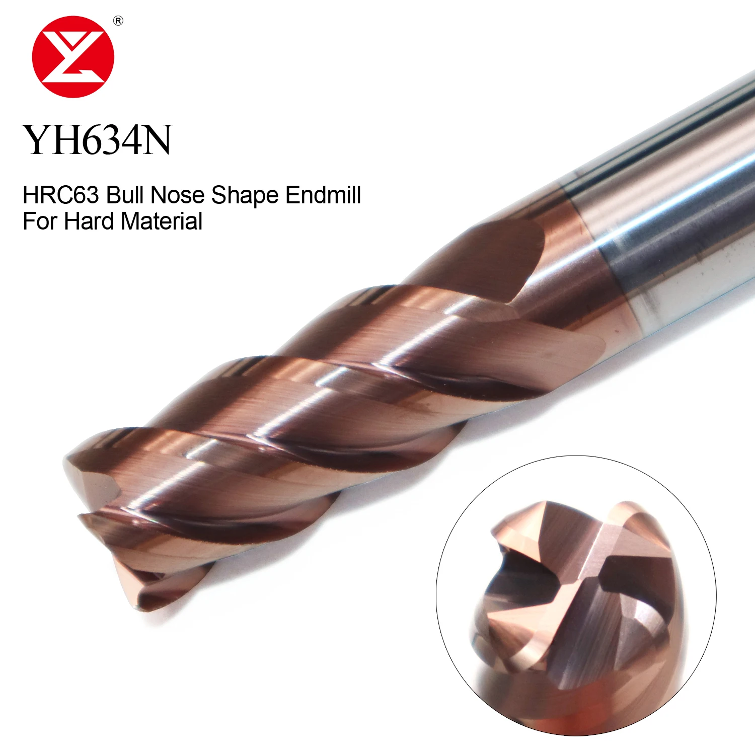 CNC HRC63 4F Bull Nose Solid Carbide Endmill With Radio Corner For Steel Alloy Steel Stainless Steel Hardened steel Cast Iron