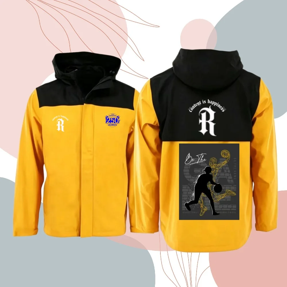 Contrast Color Patchwork Men Hooded Jacket Full Zipper Loose Fit Windproof Outerwear Streetwear Daily Running Fitness Hooded Top