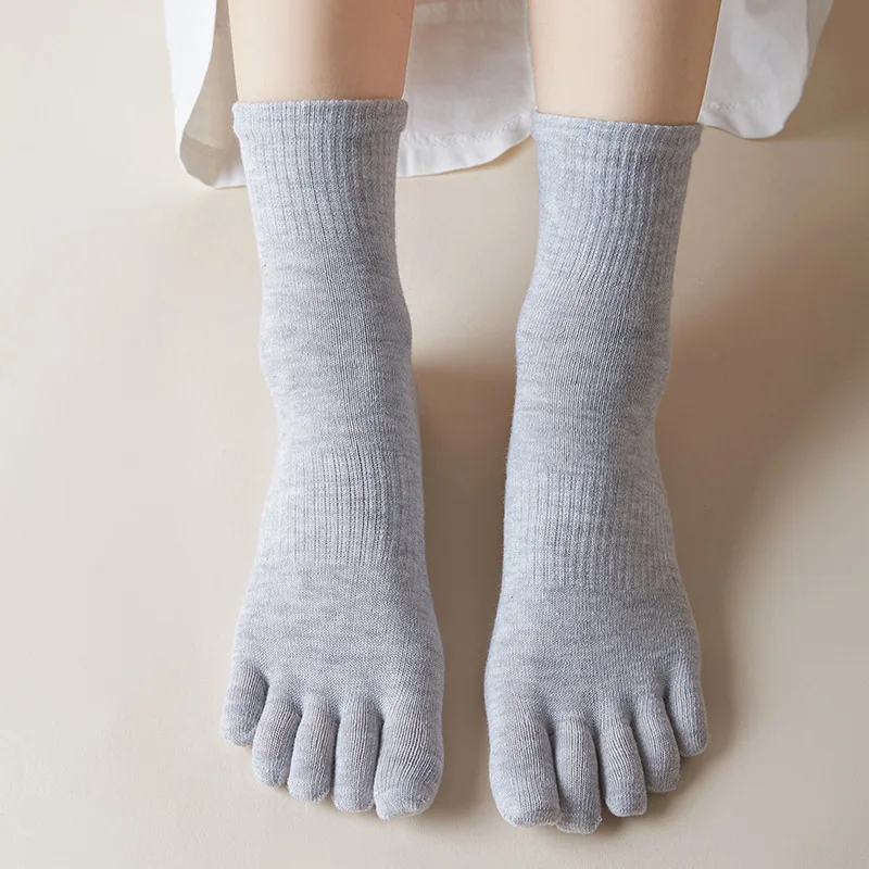 5 Pairs Spring Autumn Solid Black Gray Toe Socks Short Women Simple Elastic Anti-friction Compression 5 Finger Sock Four Seasons