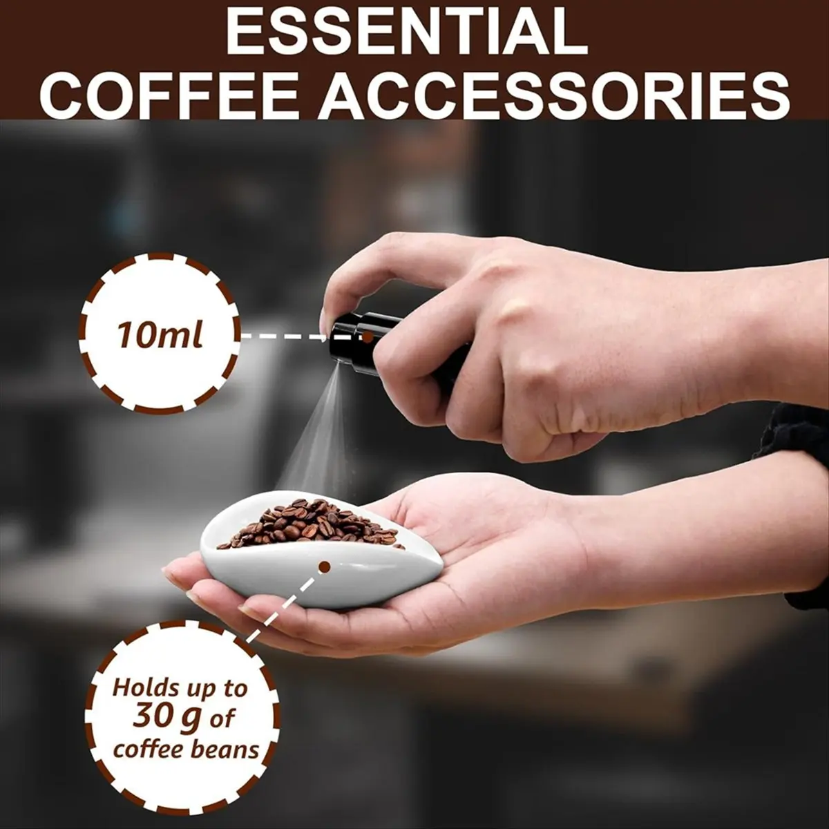 &A11I Coffee Bean Dosing Cup and RDT Bottle and Spoon 3-Piece Set, Coffee Bar Accessories, Ceramic Dosing Vessels White